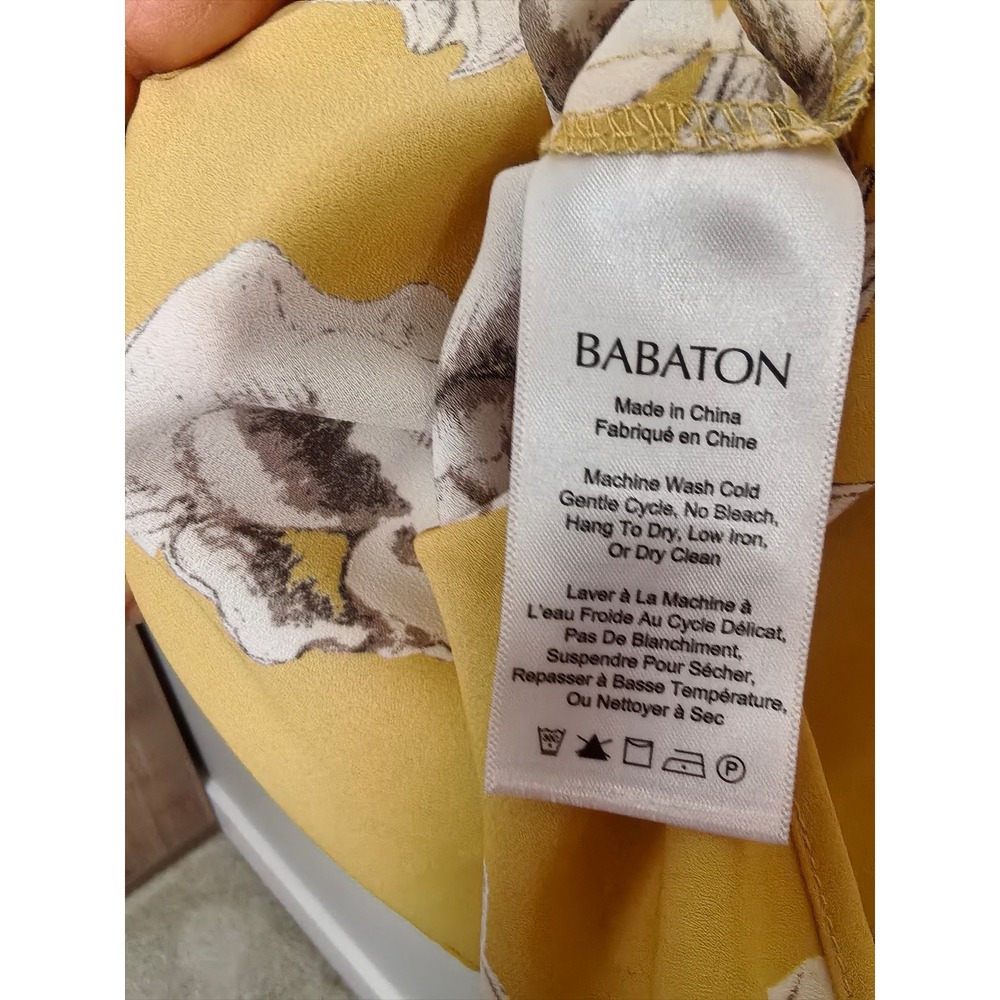 Babaton Mustard Yellow Floral Silk Blend Wrap Camisole | Sleeveless V-Neck | S - Picture 4 of 7